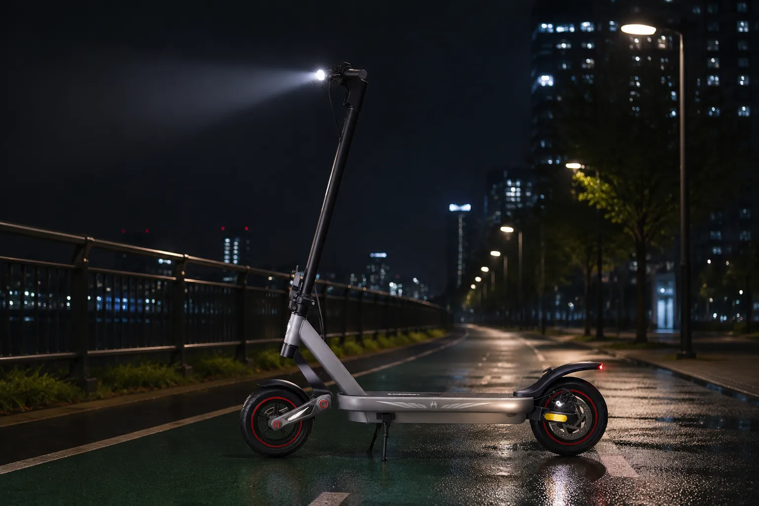 ZSA Plus parked at night with headlight and rear light visible