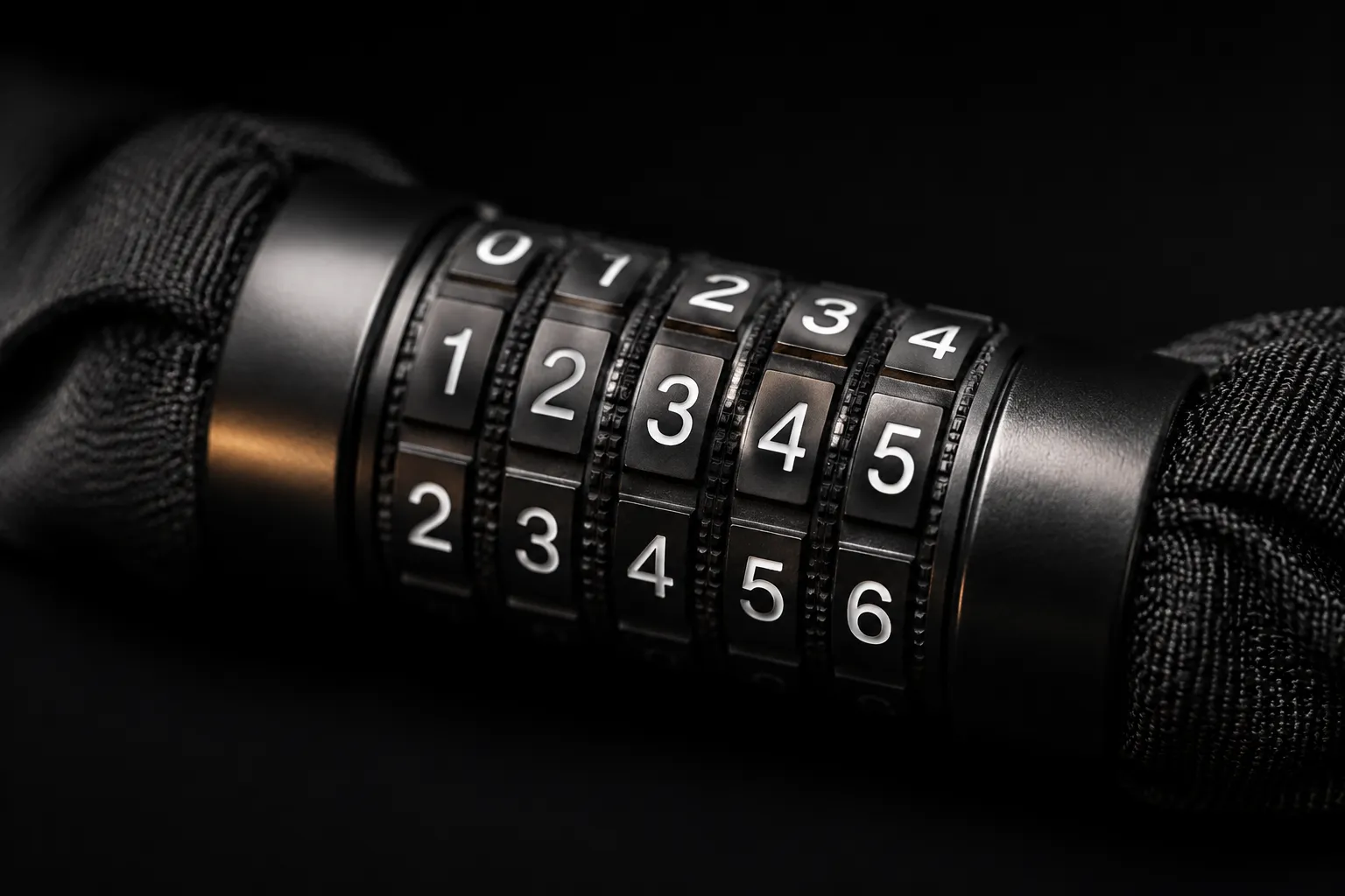 Extreme close-up of 5-digit combination dial