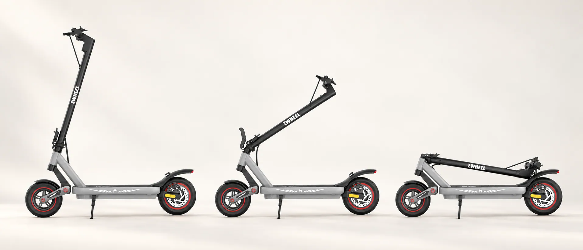 The ZSA Plus shown unfolded, half folded and fully folded in a studio