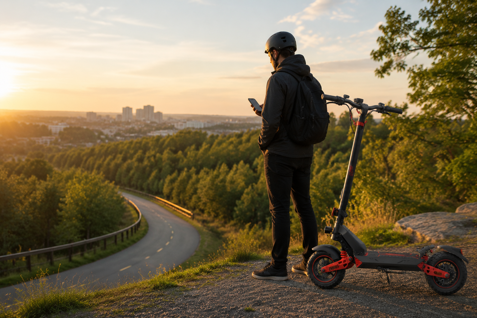 ZSB1 rider paused at a scenic overlook after a long ride