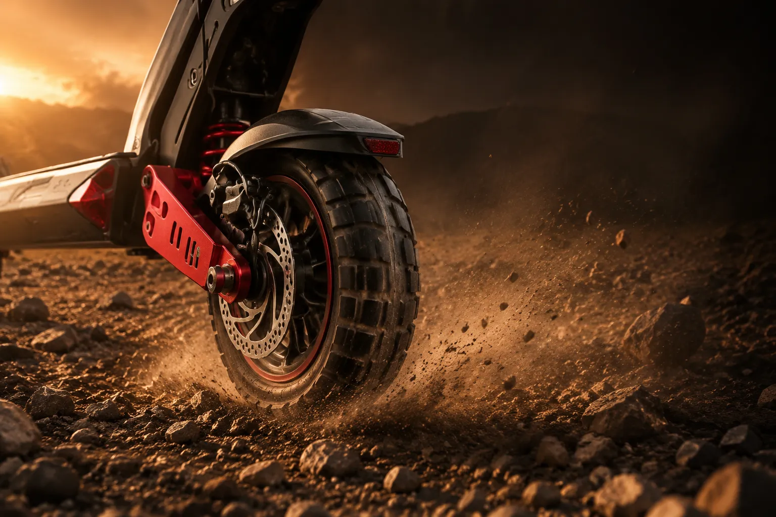 ZSB2 off-road tire close-up kicking dust over gravel