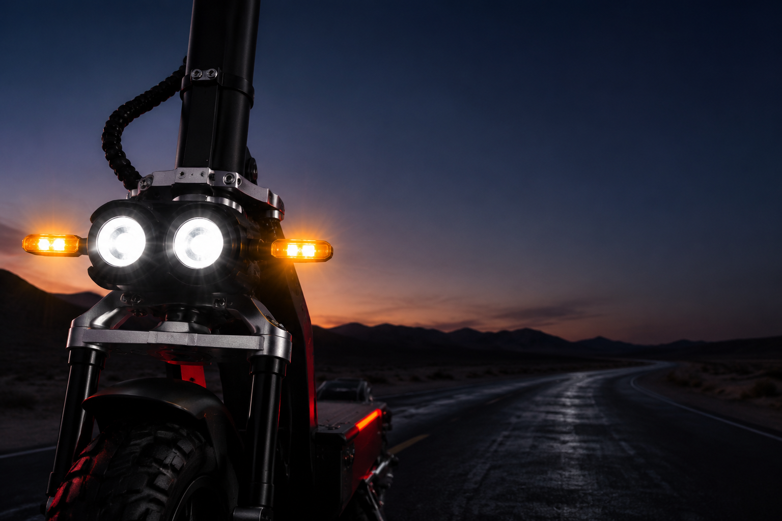 ZSD2 front headlights and turn signals at dusk