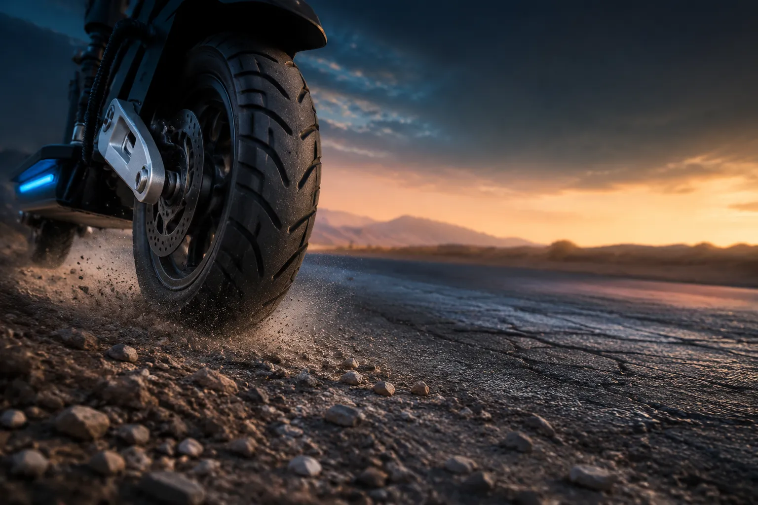 ZSD2 11-inch tubeless tire gripping asphalt and gravel